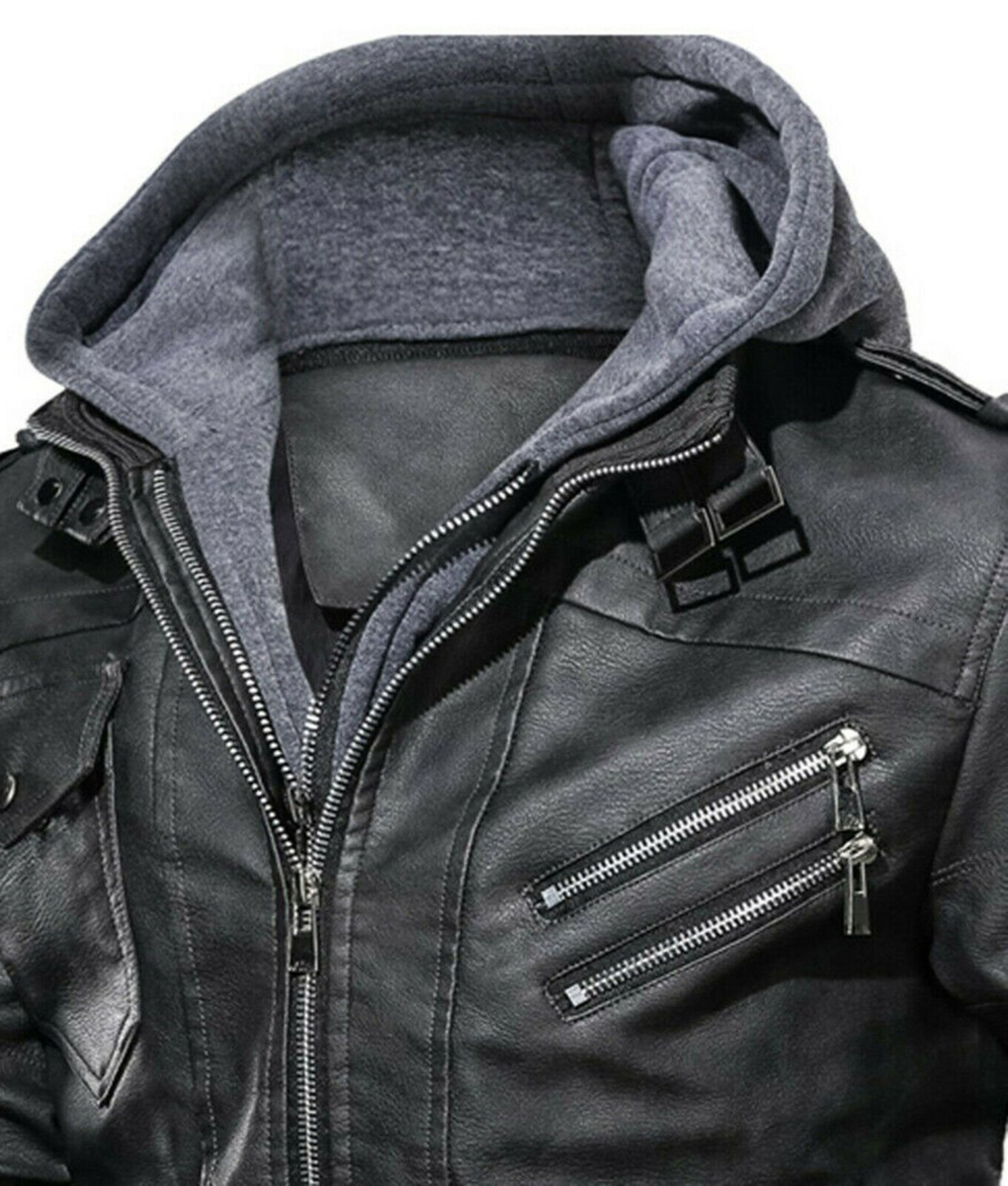 Archie Mens Black Bomber Hooded Leather Jacket