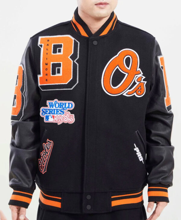 Baltimore Standard Logo Black Mashup Orioles Varsity Jacket
