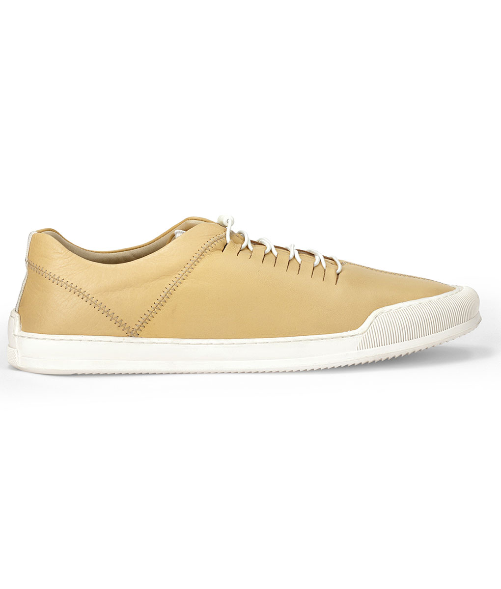 Beige Leather Sneakers for Men