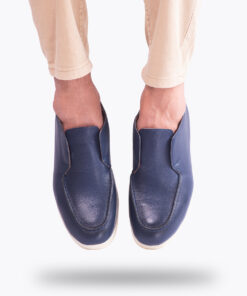 Blue Grainy Leather Boots for Men