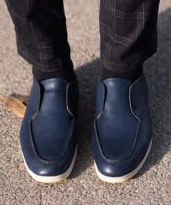 Blue Grainy Leather Boots for Men
