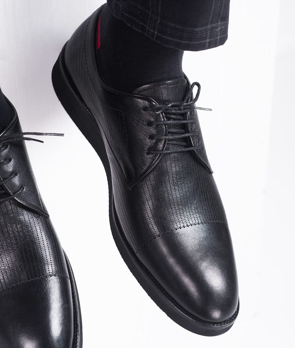 Bold Black Turkish Made Real Leather Shoes for Men