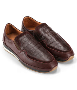 Burnished Maroon Crocodile Style Leather Shoes for Men