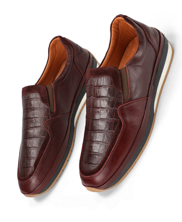 Burnished Maroon Crocodile Style Leather Shoes for Men