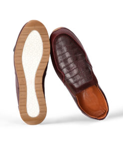 Burnished Maroon Crocodile Style Leather Shoes for Men