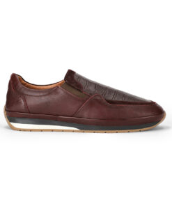 Burnished Maroon Crocodile Style Leather Shoes for Men