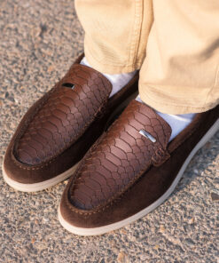 Dark Brown Crocodile Style Suede Leather Shoes for Men