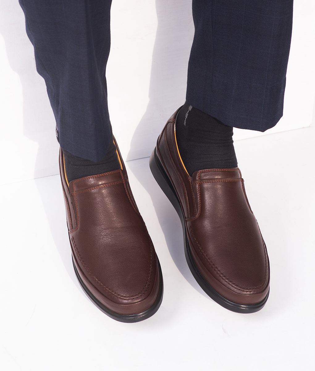 Dark Brown Grainy Leather Shoes for Men