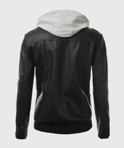 Doiley Mens Black Bomber Hooded Leather Jacket - Back View