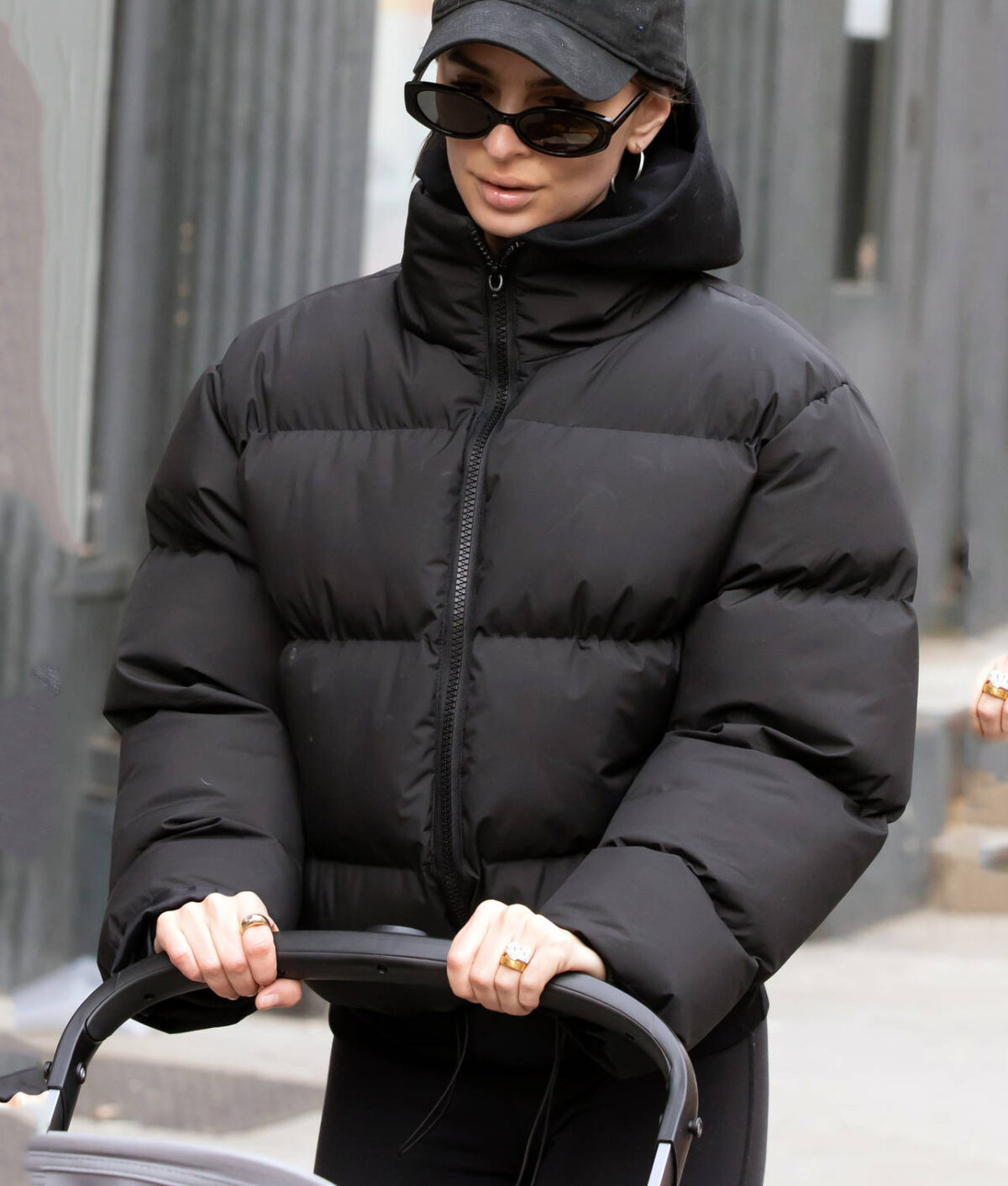 Emily Ratajkowski Black Puffer Coat