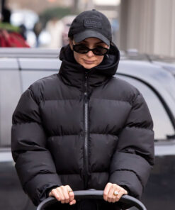 Emily Ratajkowski Black Puffer Coat