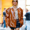 Emily Ratajkowski Brown Leather Jacket