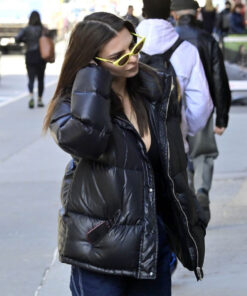Emily Ratajkowski Leather Puffer Jacket