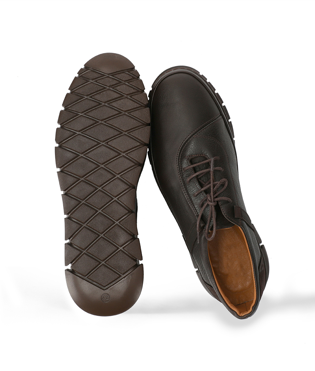 Grainy Design Dark Brown Leather Shoes for Men