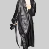 Hailey Bieber Black Trench Coat-Front View