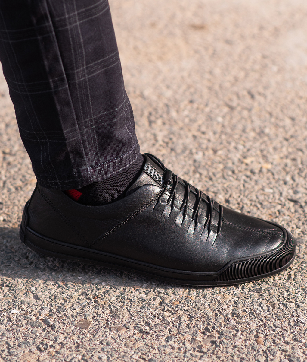 Handmade Black Leather Sneakers for Men
