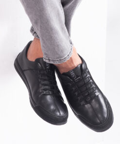 Handmade Black Leather Sneakers for Men