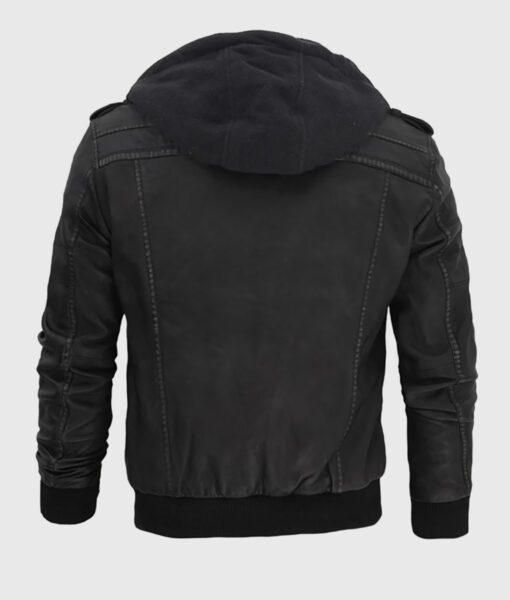 Jacey Men's Black Hooded Bomber Leather Jacket