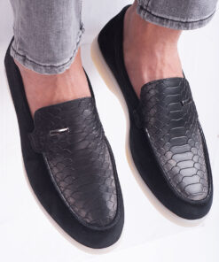 Men's Black Crocodile Style Leather Shoes