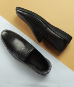Men's Black Diamond-Dotted Design Leather Shoes