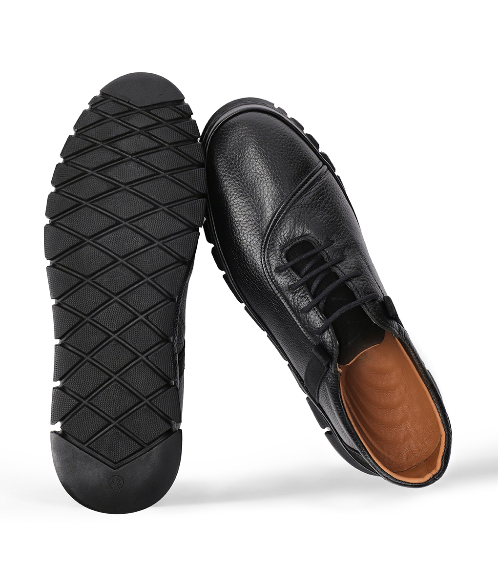 Men's Black Grainy Design Leather Shoes
