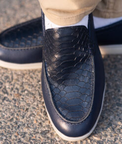 Miles Mens Blue Dress Leather Loafers-1