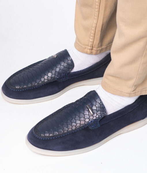 Men's Blue Crocodile Style Suede Leather Shoes
