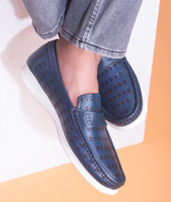 Keith Mens Blue Casual Leather Penny Loafers-1