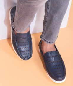 Men's Blue Tri-Dotted Leather Shoes