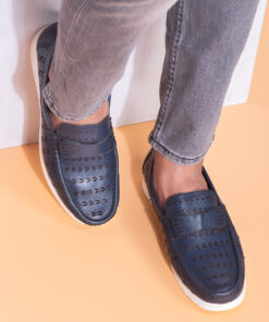 Men's Blue Tri-Dotted Leather Shoes