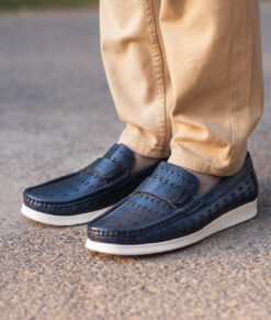 Men's Blue Tri-Dotted Leather Shoes