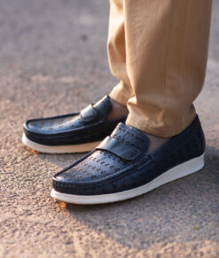 Men's Blue Tri-Dotted Leather Shoes