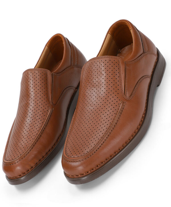 Men's Bright Brown Symmetrical Polka Dot Real Leather Shoes