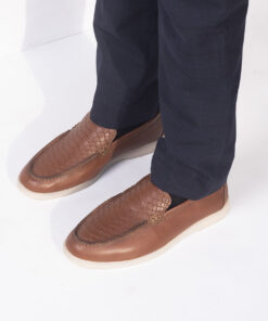 Men's Brown Crocodile Style Leather Shoes