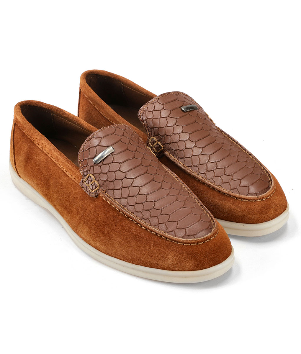Men's Brown Crocodile Suede Leather Shoes