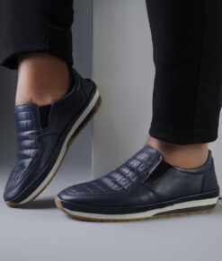 Men's Deep Blue Crocodile Style Leather Shoes