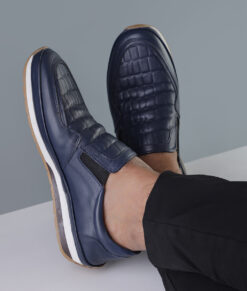 Men's Deep Blue Crocodile Style Leather Shoes