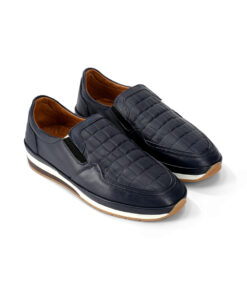 Men's Deep Blue Crocodile Style Leather Shoes