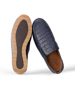 Men's Deep Blue Crocodile Style Leather Shoes