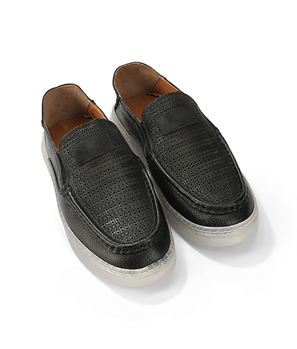 Men's Dotted Black Leather Loafers