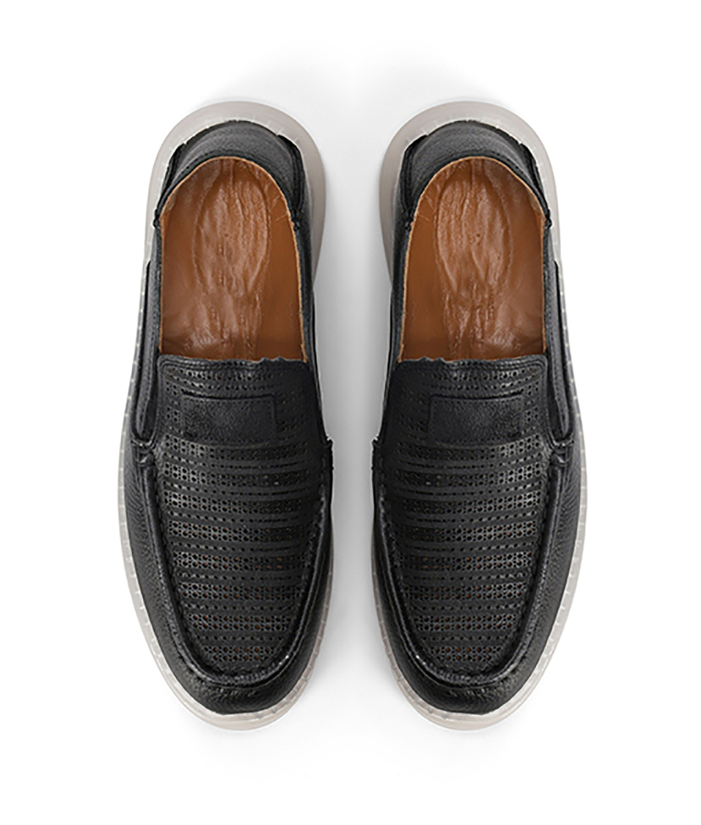 Men's Dotted Black Leather Loafers