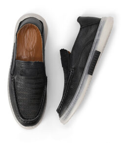 Aaron Mens Black Casual Leather Loafers-2