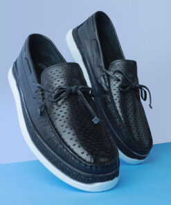 Men's Glossy Black Polka Dot Leather Shoes