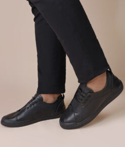 Elvis Mens Black Dress Low Top Leather Sneakers-1