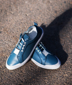 Men's Handmade Blue Leather Sneakers