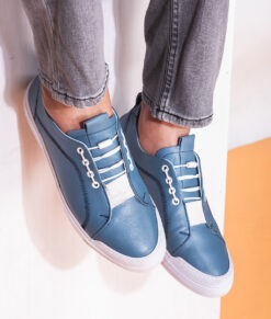 Kurt Mens Blue Casual Low Top Leather Sneakers-1