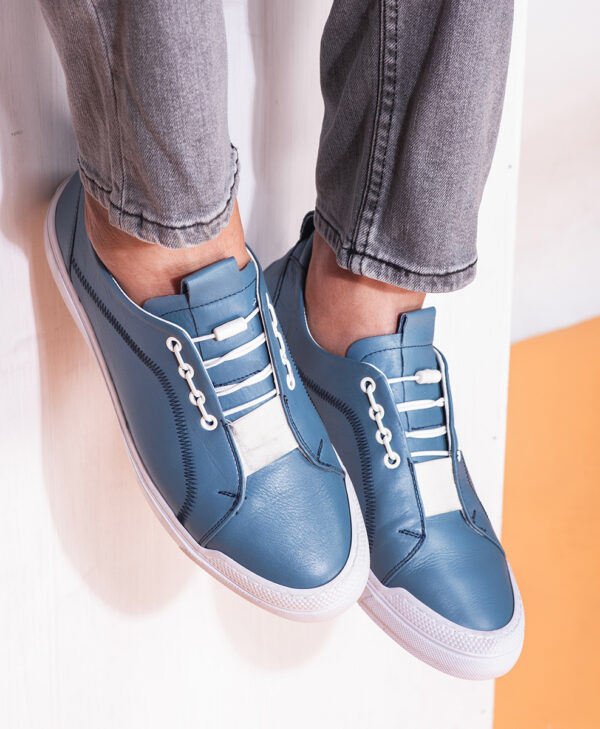Men's Handmade Blue Leather Sneakers