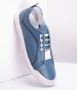 Men's Handmade Blue Leather Sneakers