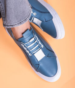 Men's Handmade Blue Leather Sneakers