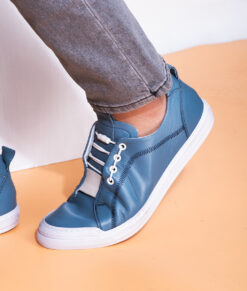 Men's Handmade Blue Leather Sneakers